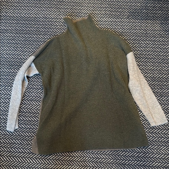 Gray and Cream Cowl Neck Sweater with Color Block Sleeves - Picture 6 of 7